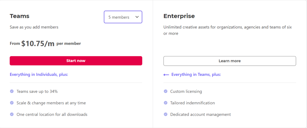 Envato Elements Unlimited Stock Videos, Music, Photos & Graphics annual subscription plan for teams